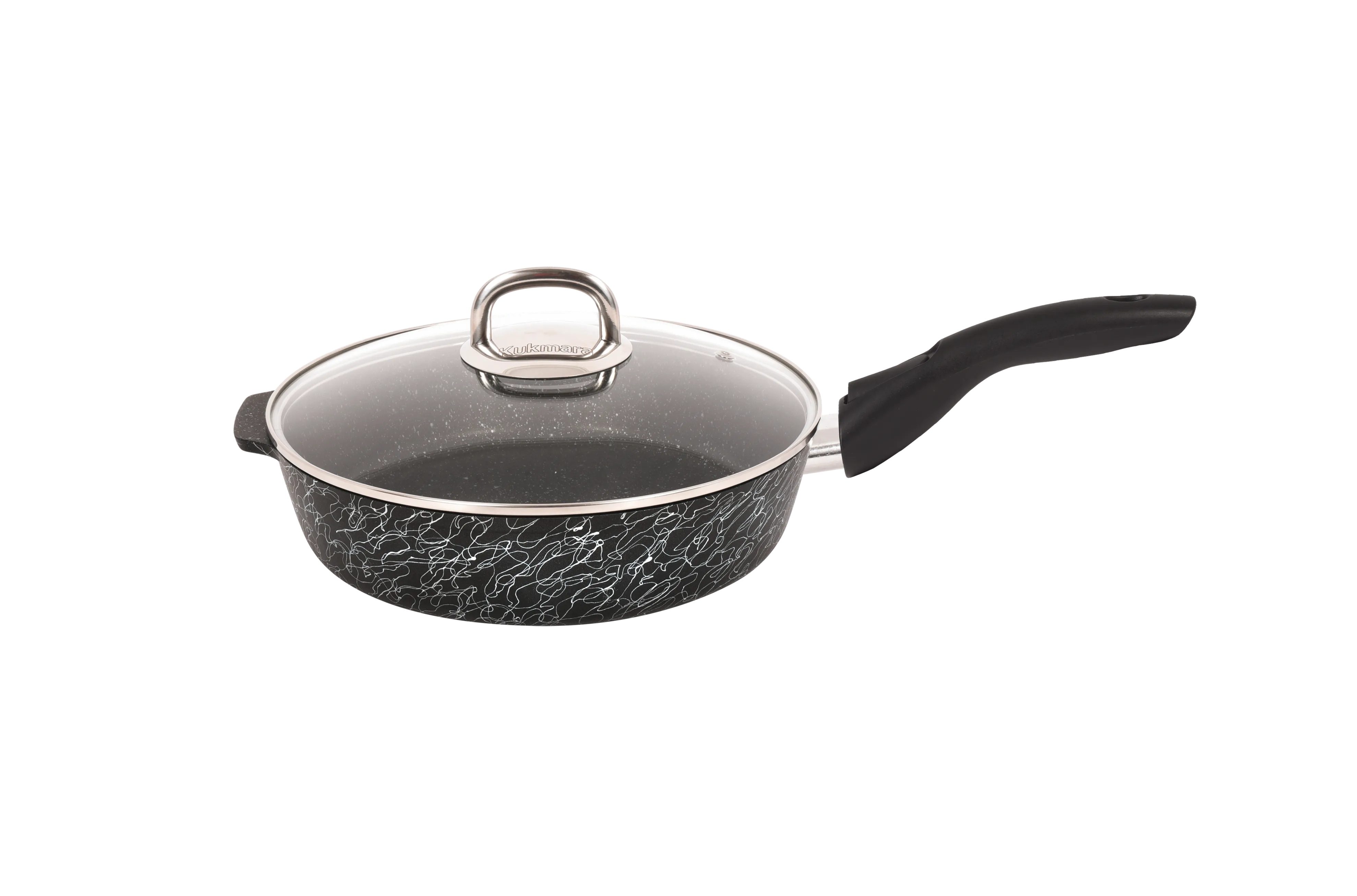сгчс222а Сковорода 22 см со съёмной ручкой, со стеклянной крышкой Грация (черный серебро) 1 пнг 
